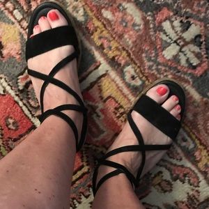 Via Spiga Black Suede Strappy Espadrilles